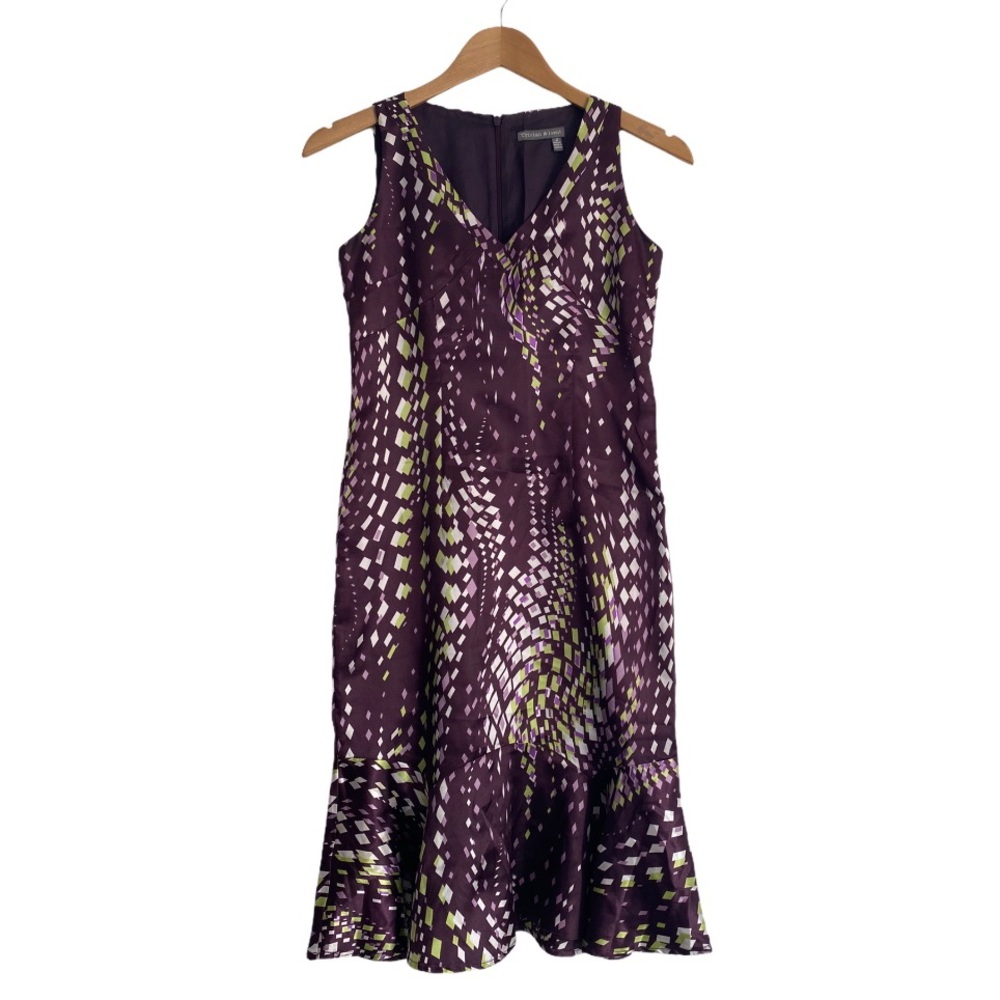 Tristan & ISEUT Vintage Purple Satin Flared Hem Sleeveless Dress Size US 2